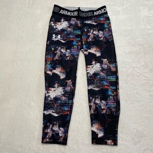 Under Armour Girls Black Abstract Print Leggings Size YSM